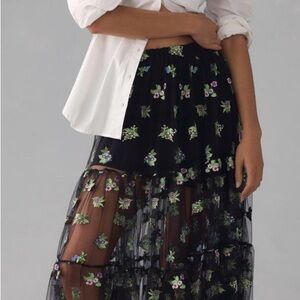 Maeve Black and Silver Embellished Maxi Skirt
